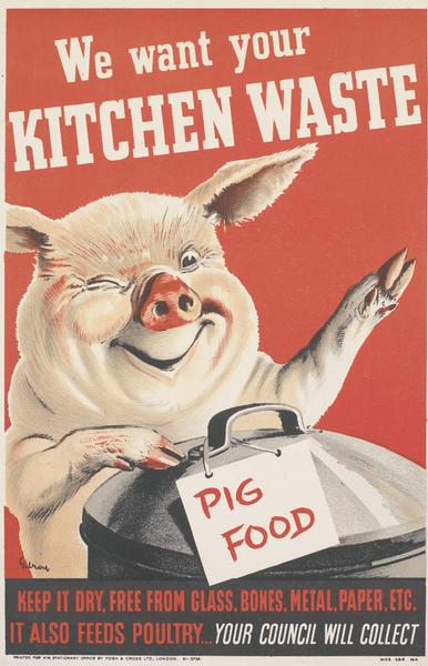 WW2 pig food vintage propaganda poster