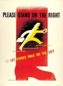 Please stand on the right, by Tom Eckersley, 1949 London Transport poster