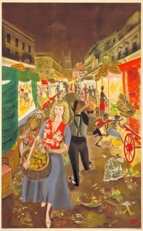 Enjoy your London; no.2 street markets, by A R Thomson, 1949 London Transport poster