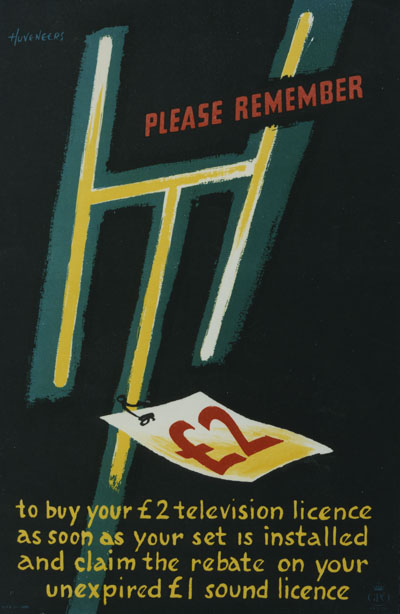 Huveneers vintage television licence GPO poster 1953