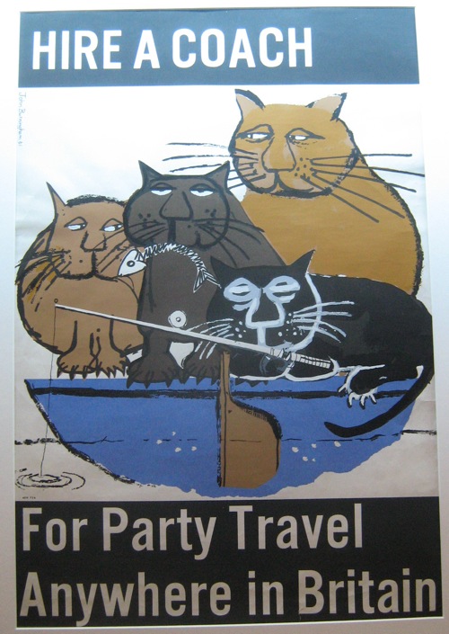 John Burningham boatload of cats coach travel poster lovely