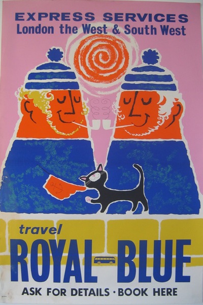 Daphne Padden Royal Blue coach poster 1957 fishermen and cat