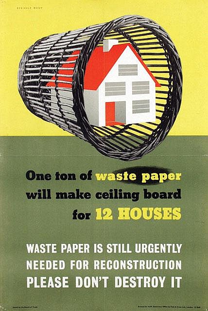 REginald Mount vintage propaganda poster waste paper builds houses CoI