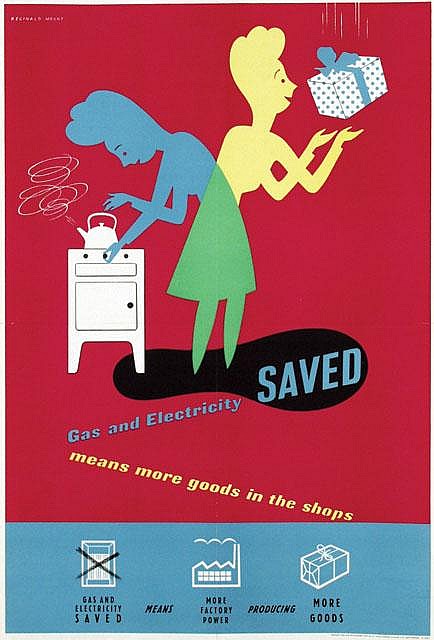 Mount Evans vintage save gas and electricity post war propaganda poster austerity