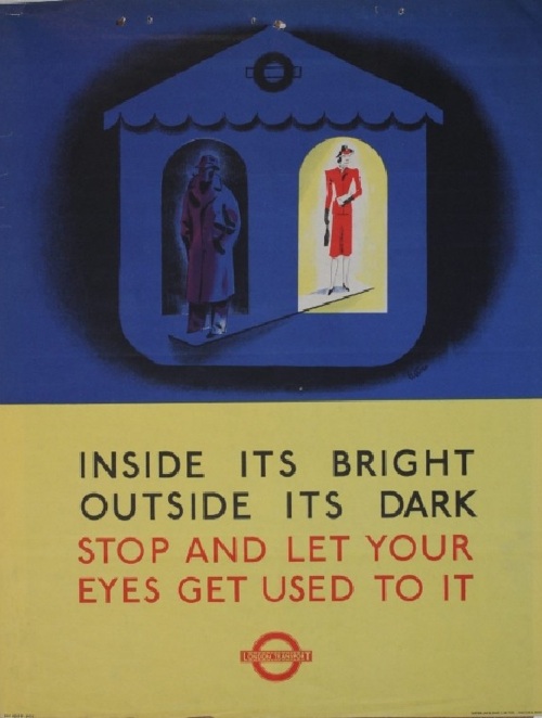 James Fitton (1899-1992) Inside its bright outside its dark, original poster printed for London Transport by Waterlow 1941