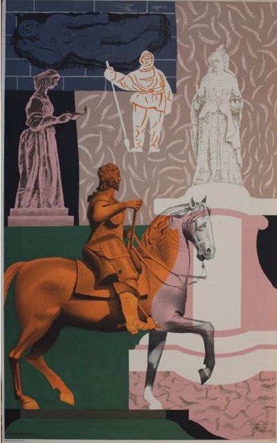 George Chapman Statues, original poster printed for London Transport by W&S 1955 - 102 x 63 cm