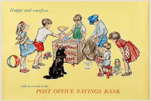 Happy and Carefree vintage Post office savings bank poster GPO 1960