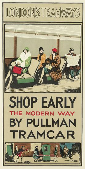 Shop early by tram vintage travel poster Blair 1929