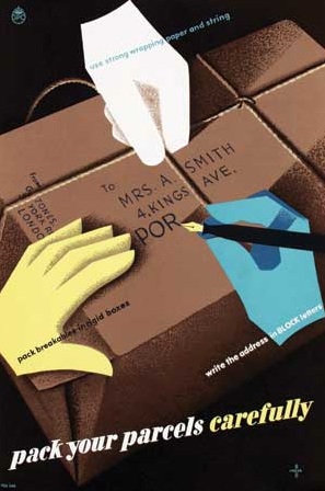 Hans Unger vintage GPO pack parcels carefully poster 1949