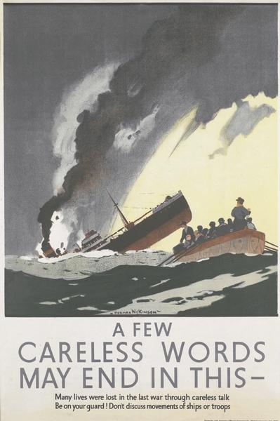 NOrman wilkinson a few careless words vintage ww2 propaganda poster