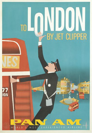 AARON FINE (DATES UNKNOWN) TO LONDON BY JET CLIPPER / PAN AM. Circa 1960.  41 1/2x28 inches, 105 1/2x71 cm.vintage poser