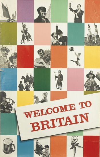 vintage poster WELCOME TO BRITAIN.  39 1/2x25 inches, 100x63 1/2 cm. British Travel Associatio