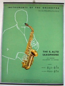Vintage 1940s musical instrument educational poster - Saxophone
