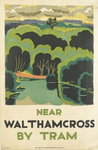 EDWARD MCKNIGHT KAUFFER (1890-1954) NEAR WALTHAM CROSS / BY TRAM. 1924. 30 1/4x20 inches, 77x51 cm. Baynard Press, London. vintage poster