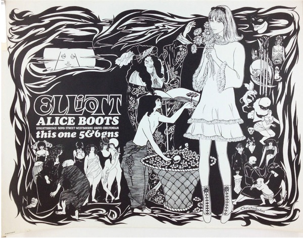 boots poster, mad, black and white