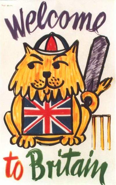 Cricketing Lion Host Buzas 1960 vintage travel poster