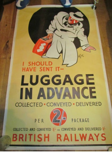 Lggage in Advance vintage railway poster late 1940s