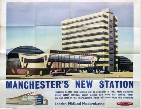 Manchester Piccadilly vintage railway poster British Railways 1960