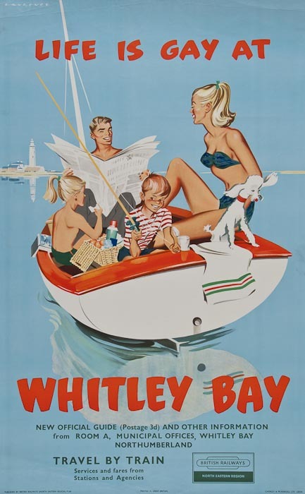 Laurence Fish, life is gay at whitley bay, vintage travel poster 