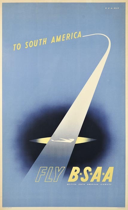 Willy de Major vintage BOAC airline poster 1948 South America