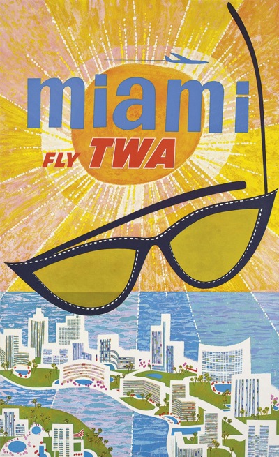 David Klein (1918-2005)  MIAMI, FLY TWA  offset lithograph in colours, c.1960
