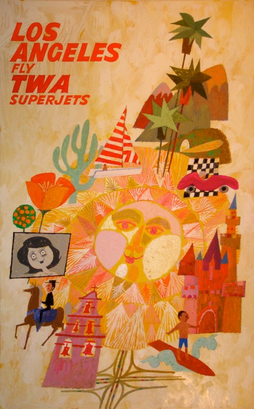 David Klein TWA vintage travel poster Los Angeles artwork
