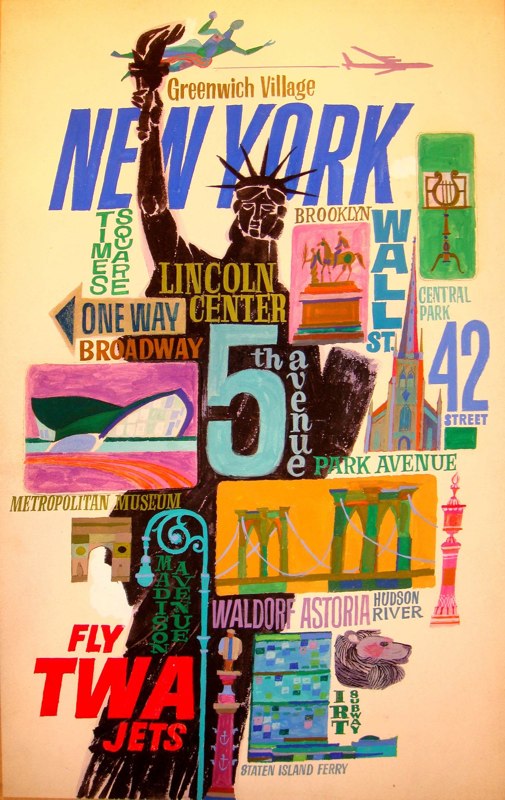 David Klein TWA vintage travel poster New York artwork