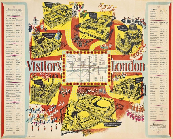 Peter Roberson (1907-1989)  VISITOR'S LONDON, FESTIVAL OF BRITAIN  lithograph in colours, 1950