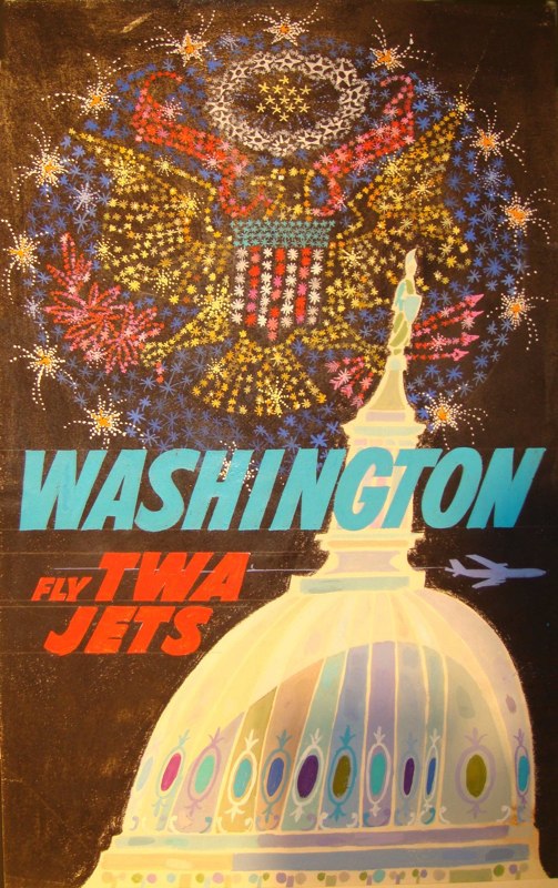 David Klein TWA vintage travel poster artwork washington
