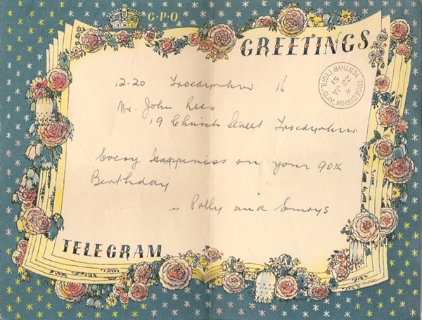 Claudia Freedman greetings telegram 1950
