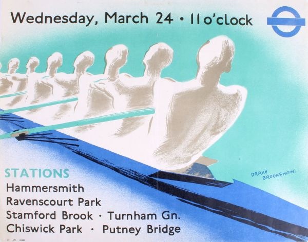 A London Underground advertising poster, for the University boat race, 1937, by Percy Drake Brookshaw