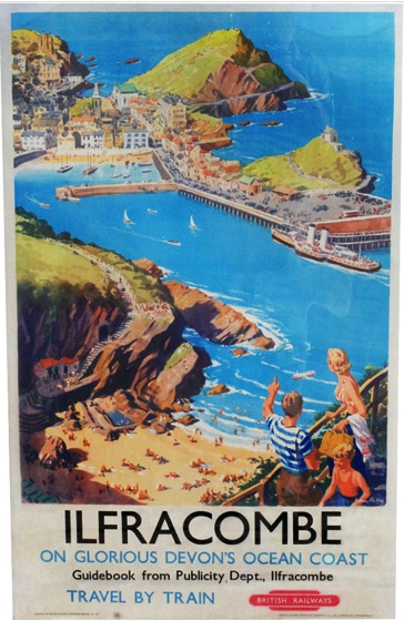 Vintage Railway Poster, `Ilfracombe - On Glorious Devon`s Ocean Coast` by Harry Riley