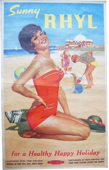 vintage railway Poster ` Sunny Rhyl for a Healthy Happy Holiday` by Leonard