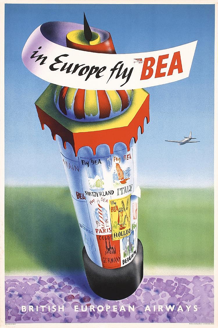 BEA vintage airline poster Europe 1948