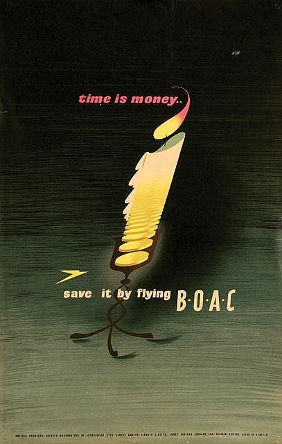 vintage 1949 BOAC poster Glad airline time is money