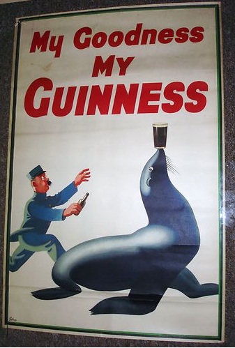 Vintage guinnes poster gilroy Zookeeper and seal