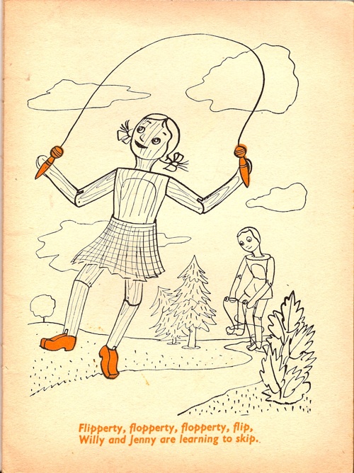 Barbara Jones Woodentops colouring book skipping