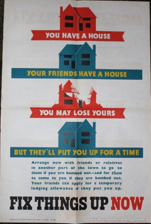 Vintage world war two propaganda poster house bombing