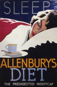 Tom Purvis (1888-1959) Sleep Allenburys Diet, original varnished lithograph poster, mounted on old linen with wood batons top and bottom
