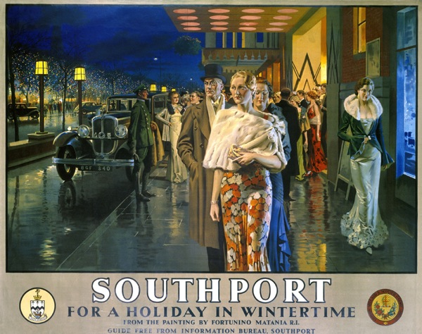 'Southport, For a Holiday In Wintertime, LMS poster, 1925.Fortunino Matania 
