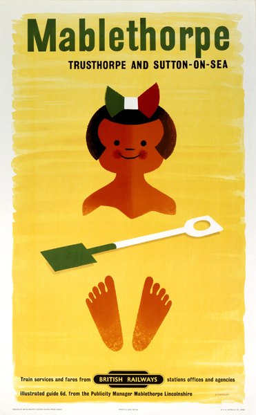 'Mablethorpe', BR poster, 1960. Tom Eckersley girl on beach
