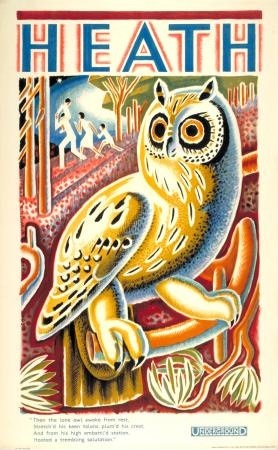 London Transport poster Heath, owl, by Clifford Ellis and Rosemary Ellis, 1933  