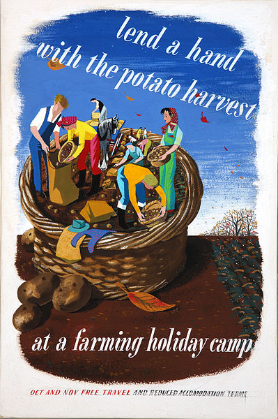 Lend a Hand potato harvest farming holiday camp poster artwork eileen evans national archives ministry of information