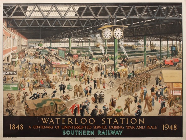Helen McKie British Railways poster Waterloo Station in peace and war 1948
