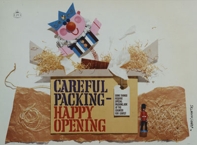 James Mawtus Judd GPO poster careful packing happy opening 1962