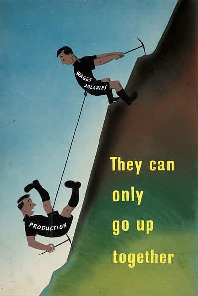 Wages and salaries can only go up with production post war propaganda poster national archives