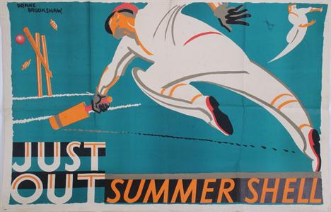 Percy Drake Brookshaw shell poster cricket just out 1933