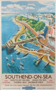 British Railway poster, Frederick Griffin, Southend on Sea, Westcliff on Sea, leigh on Sea, Thorpe Bay, Shoeburyness