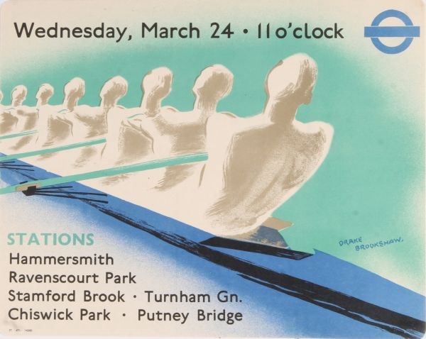A London Underground advertising poster, for the University boat race, 1937, by Percy Drake Brookshaw (1907-93)