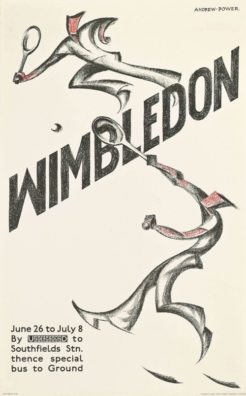 Andrew Power (Sybil Andrews, 1898-1992)  WIMBLEDON  lithograph in colours, 1933 London Transport poster